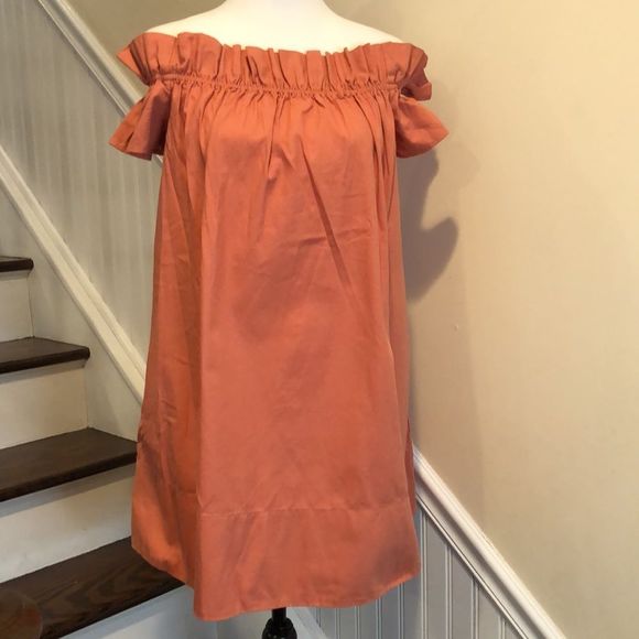 FREE PEOPLE Boho Gathered Collar Off The Shoulder Dress w. Pockets Sz Small - Picture 5 of 5